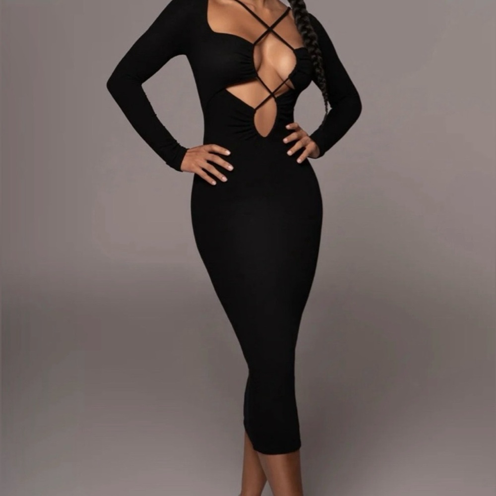 JLUXLABEL Elegant Black Long Sleeve Dress